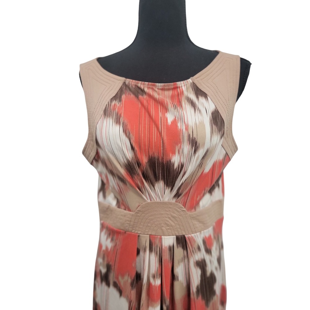 BCBGMAXAZRIA Women Abstract Ikat Print Sleeveless Dress Coral Brown Size S - Picture 3 of 5